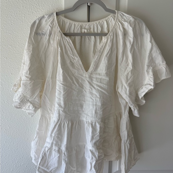Anthropologie Tops - Anthropologie White Ruffled Peasant Tunic
